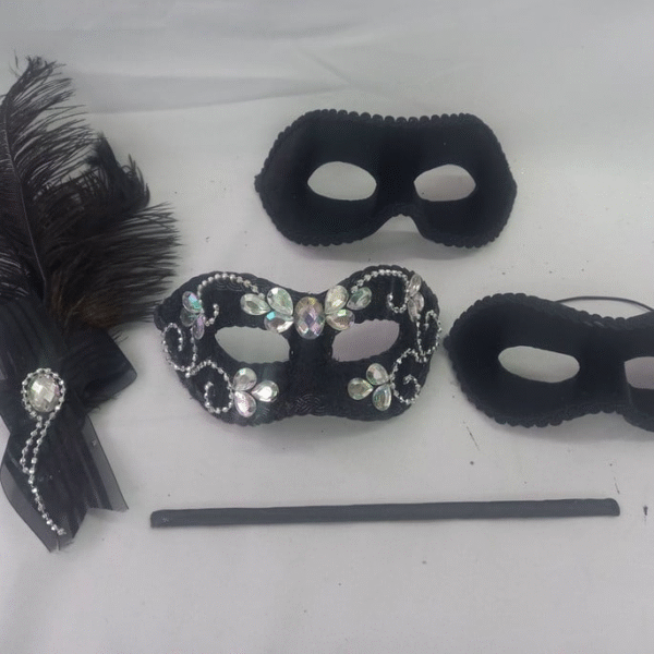 Máscaras 1 Colombina 1 Romeu 1 Infantil Preto Prata Luxo Fes - Imagem 3