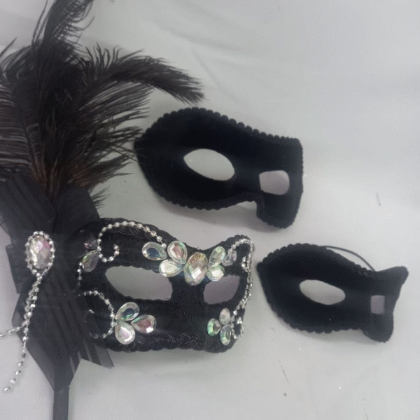 Máscaras 1 Colombina 1 Romeu 1 Infantil Preto Prata Luxo Fes - Imagem 4