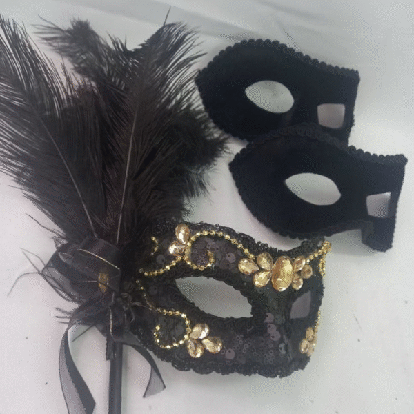 Máscaras 1 Colombina 2 Romeu Preto Dou Luxo Festa - Imagem 3