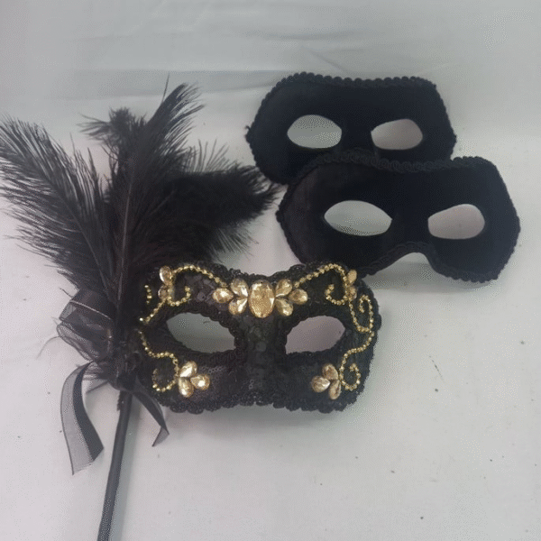 Máscaras 1 Colombina 2 Romeu Preto Dou Luxo Festa - Imagem 4