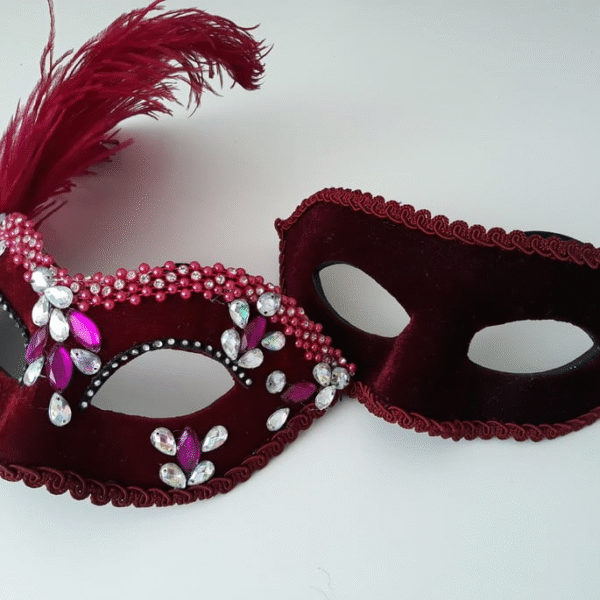 Máscaras Casal Colom Marsala Luxo Festa Baile Pluma - Imagem 2