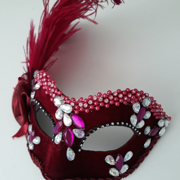 Máscaras Casal Colom Marsala Luxo Festa Baile Pluma - Imagem 4
