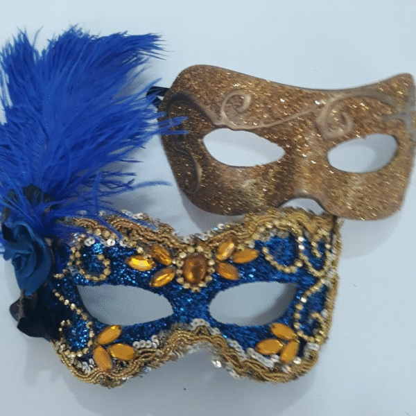 Máscaras Casal Julieta E Romeu Azul dourado Luxo Festa - Imagem 3