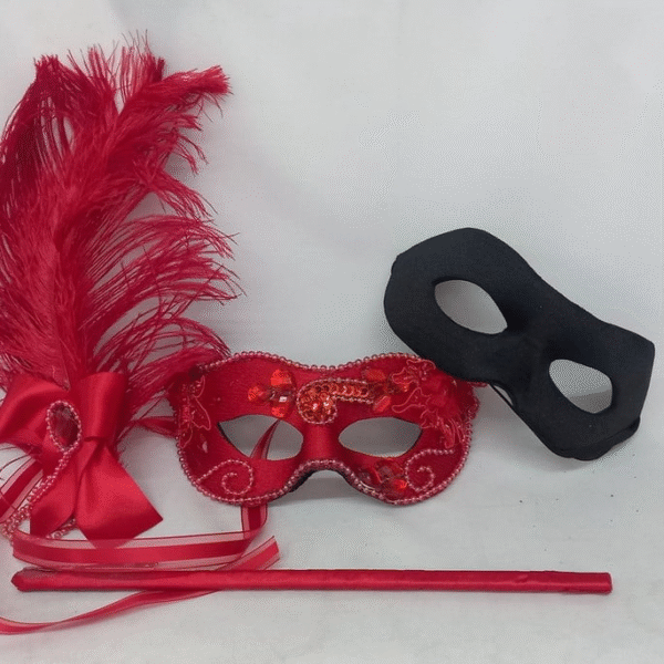Mascaras Casal Romeu Black e Julieta Vermelha com Haste - Imagem 3