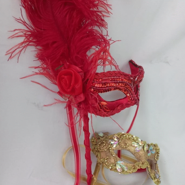 Máscaras Julieta Vermelha e Dourada Arranjo É Hastes Festa l - Imagem 3